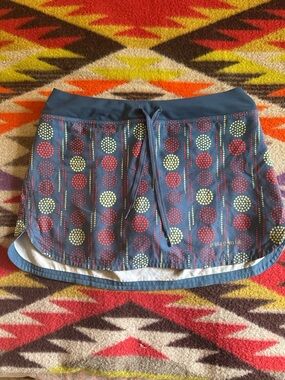 Patagonia Blue Active running Skort with Red and Cream Dot Print